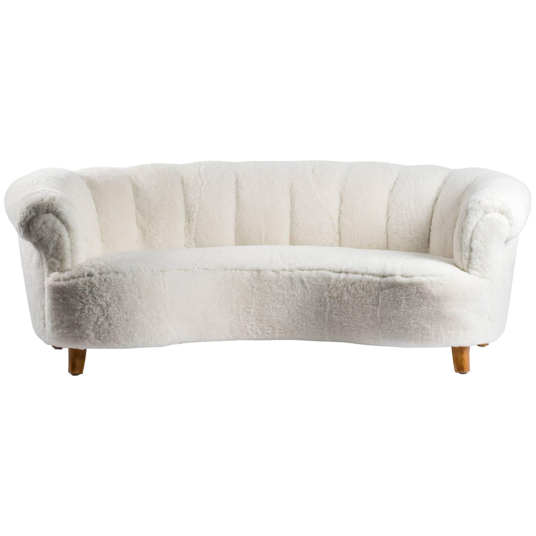 Vintage Scandinavian Sofa with Shearling Upholstery