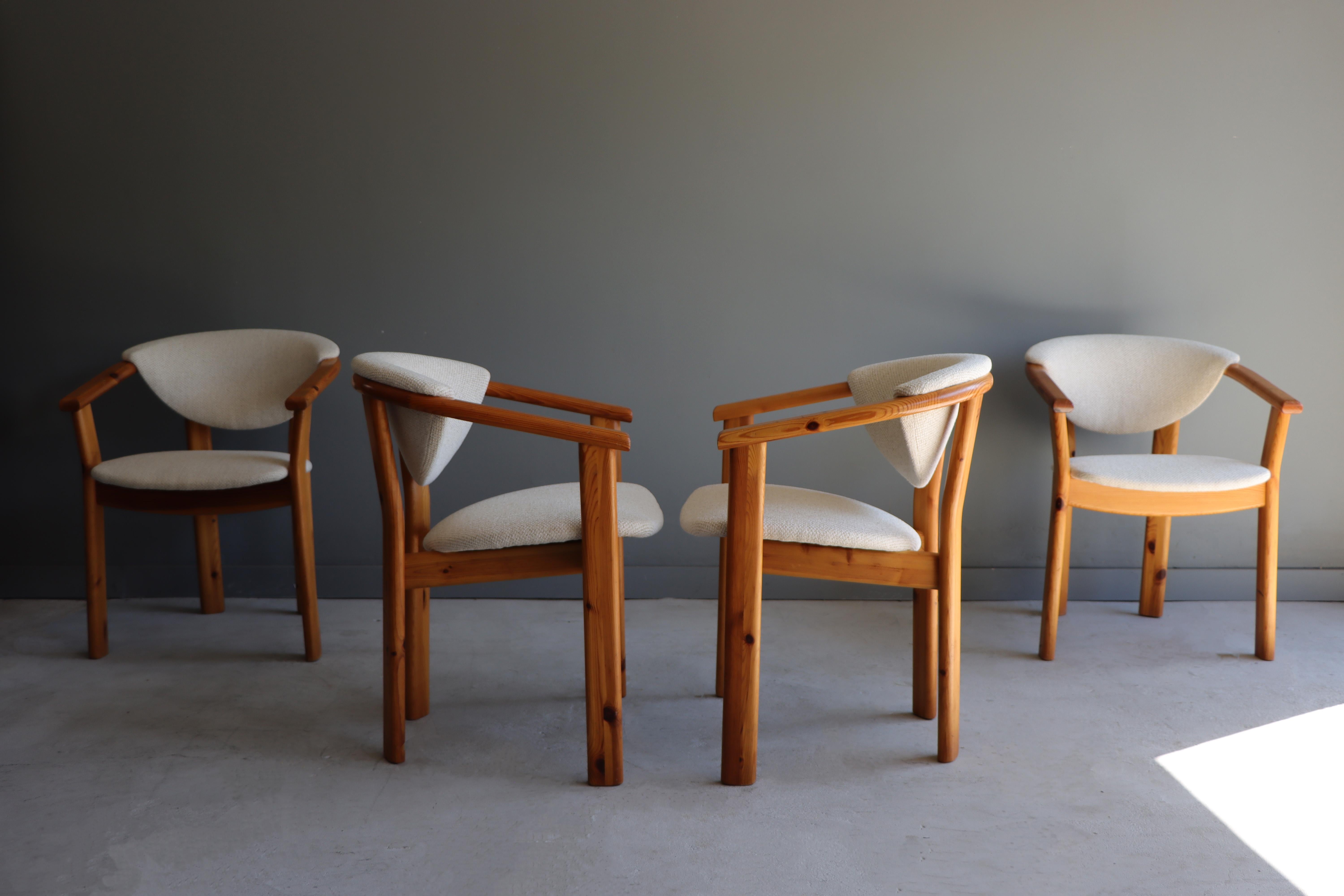 Machine-Made Vintage Scandinavian Solid Pine Arm Dining Chairs For Sale