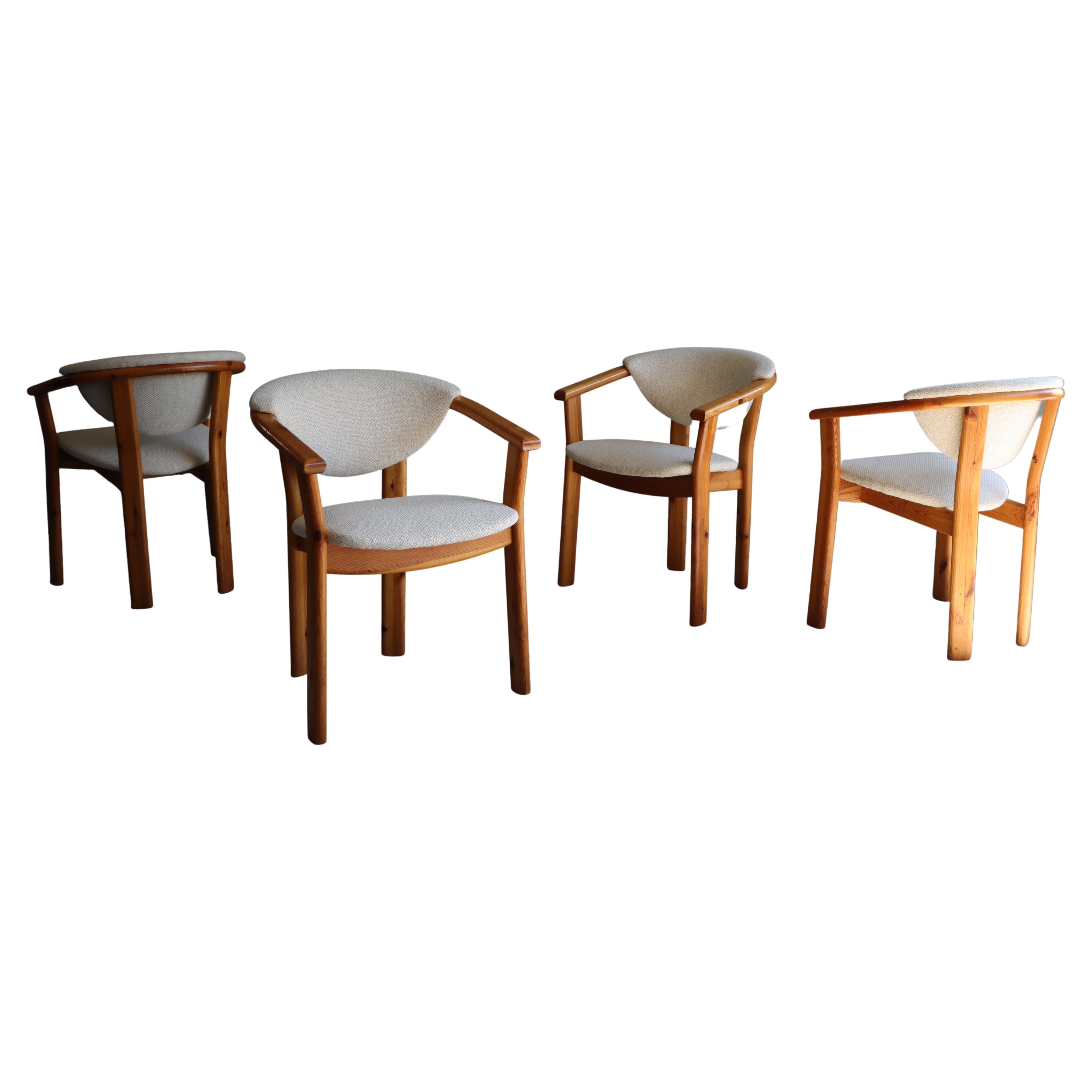 Vintage Scandinavian Solid Pine Arm Dining Chairs For Sale