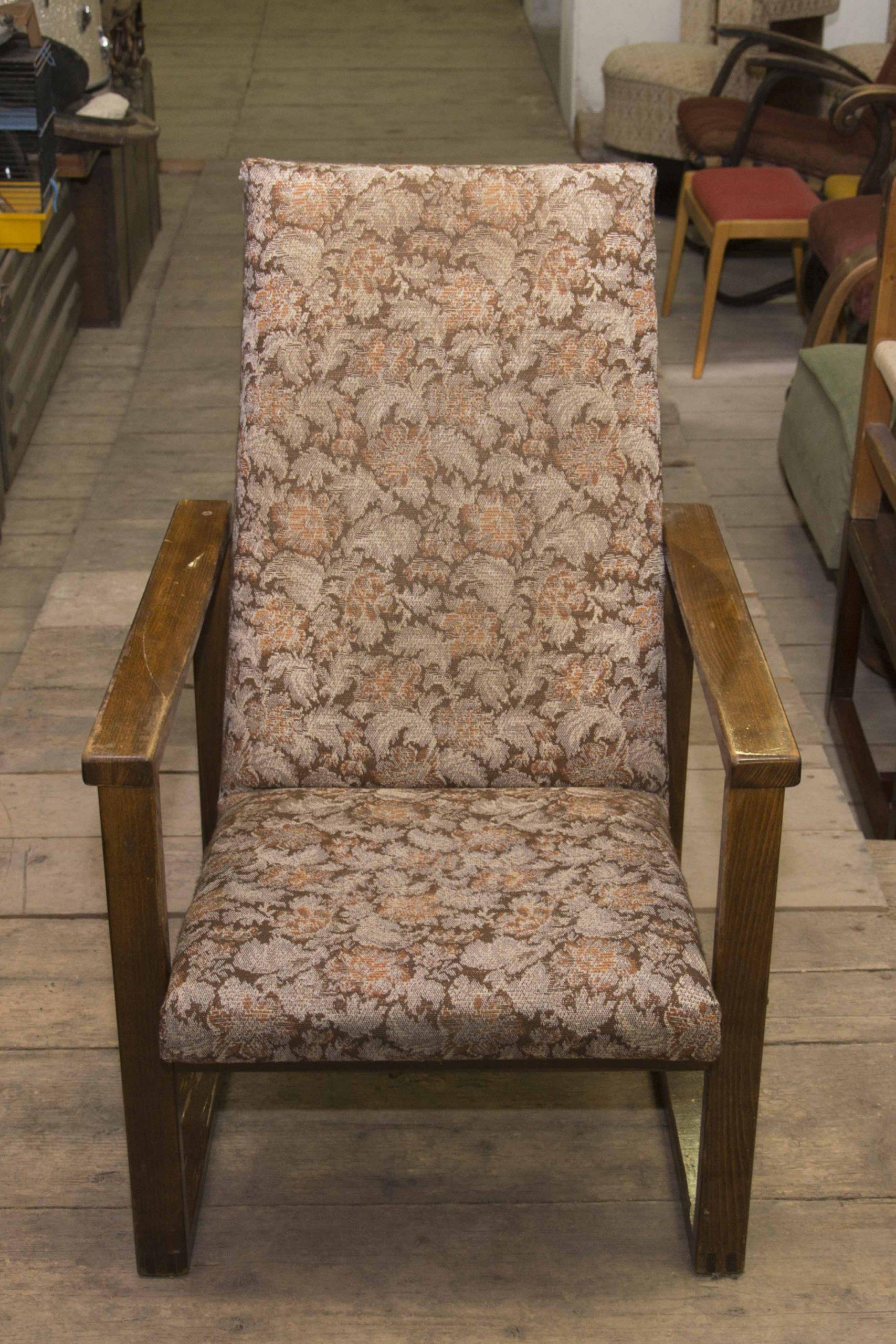 Vintage scandinavian style armchair, made in the 1980´s in the former Czechoslovakia. The structure is made of beech wood, the chairs has an original upholstery. In preserved vintage condition, showing signs of age and using.
