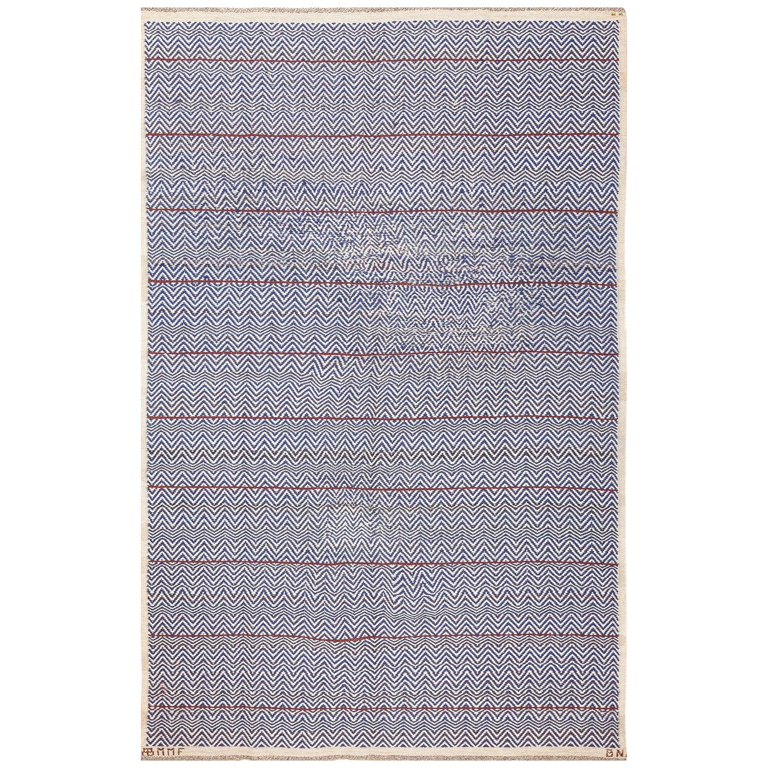 Vintage Scandinavian Swedish Kilim Rug by Marta Maas Fjetterstrom.