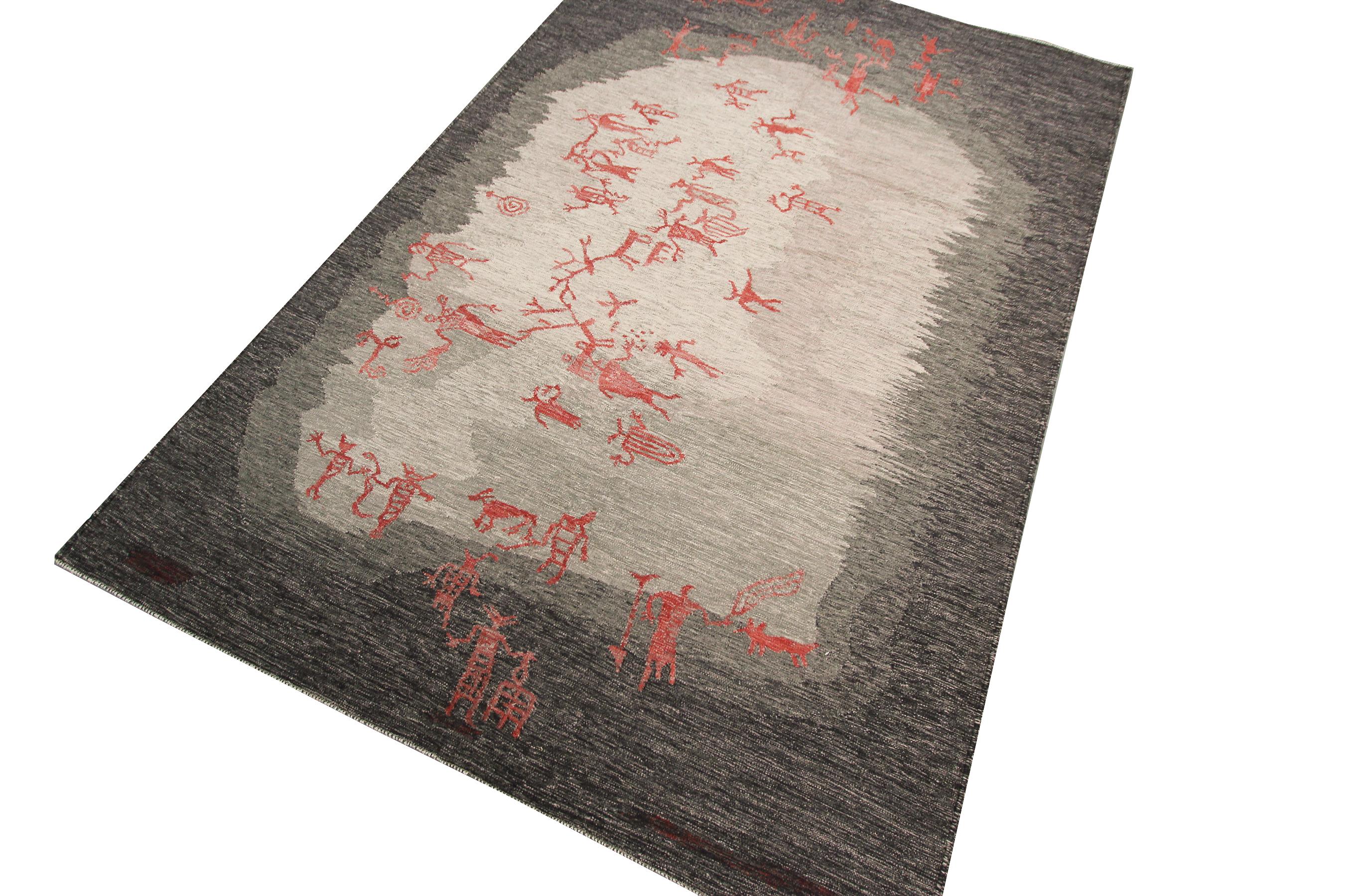 Lana Vintage Scandinavian Swedish Kilim Rug Figure umane Swedish Tapestry 1950 in vendita