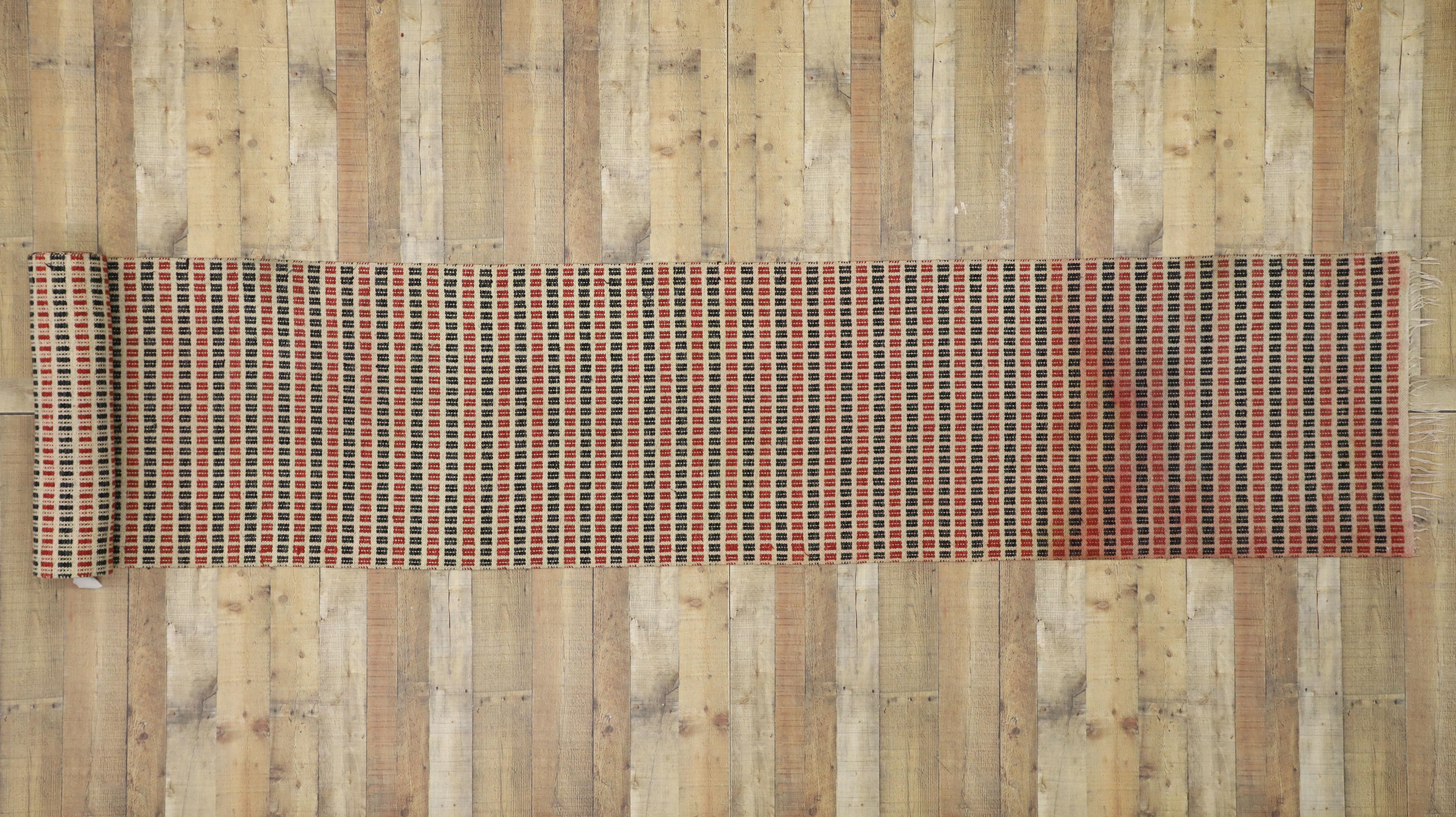 Wool Vintage Scandinavian Swedish Kilim Long Runner with Pacific Northwest Style For Sale