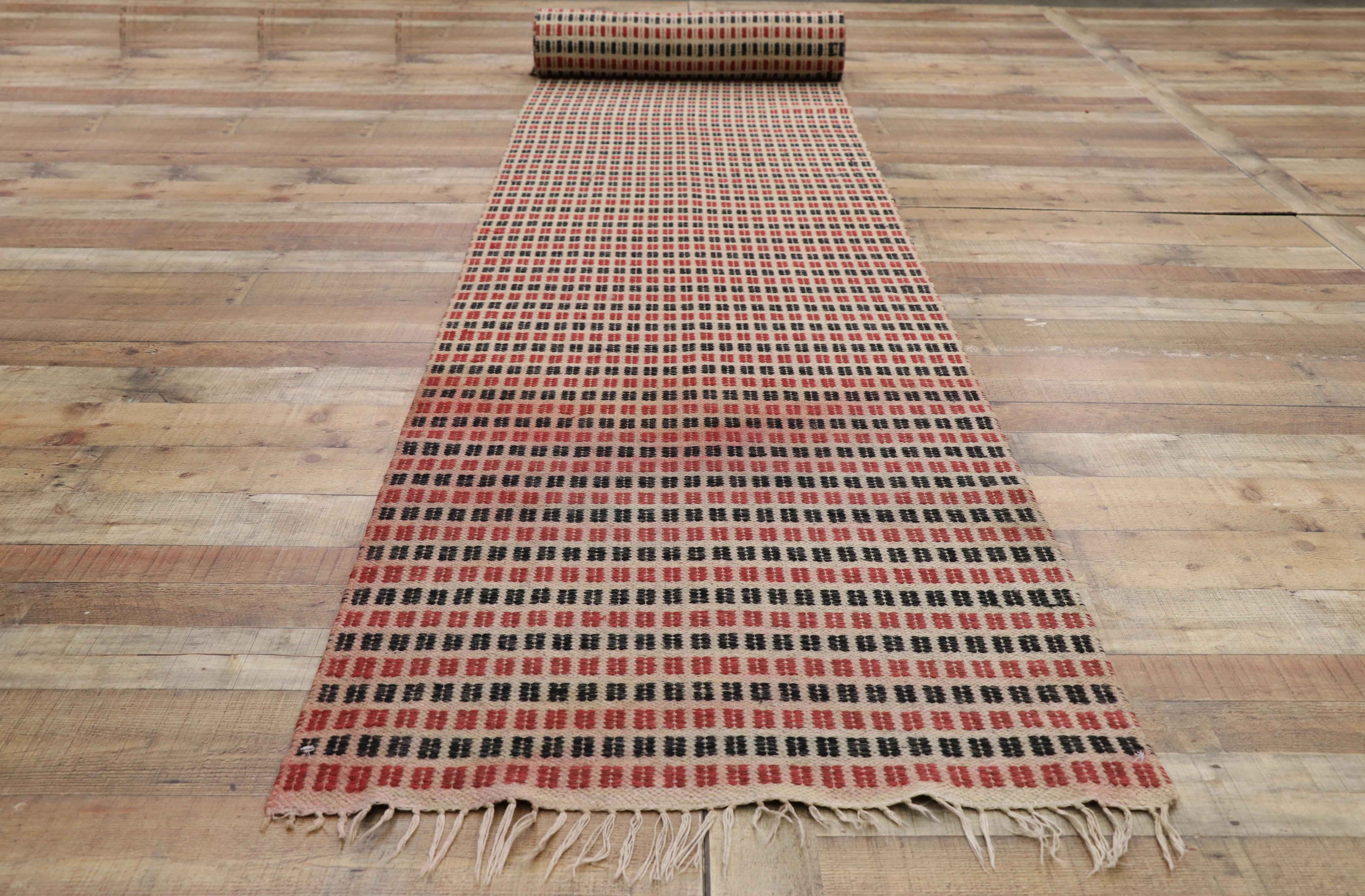 20th Century Vintage Scandinavian Swedish Kilim Long Runner with Pacific Northwest Style For Sale