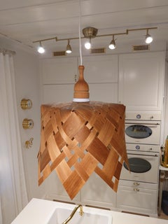 Vintage Scandinavian Swedish modern Wood pine lamp handmade 1970s