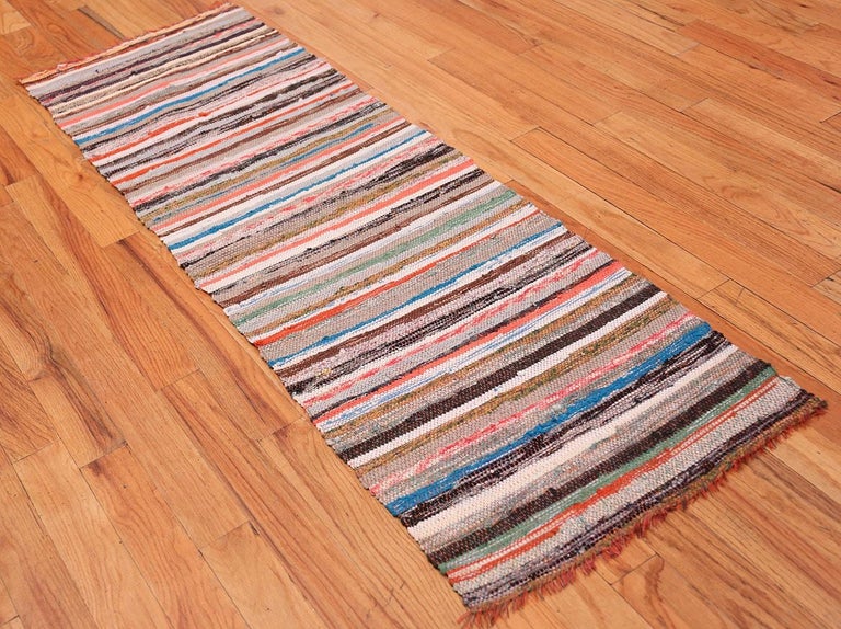 Vintage Scandinavian Swedish Rag Runner Rug. Size 2 ft x 6 ft 3 in at