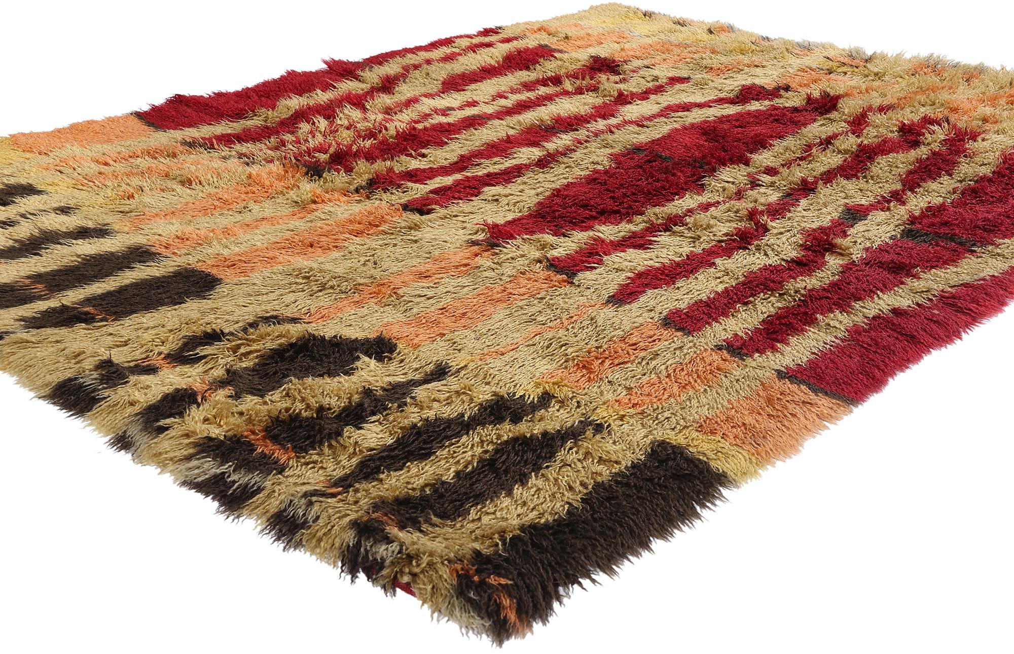79013 Vintage Swedish Scandinavian Rya Rug, 05'10 x 08'00. Born of an era where form met function in its most elevated expression, this vintage Swedish rya rug is not merely a furnishing—it is a tactile masterpiece, an heirloom of cultural prestige.