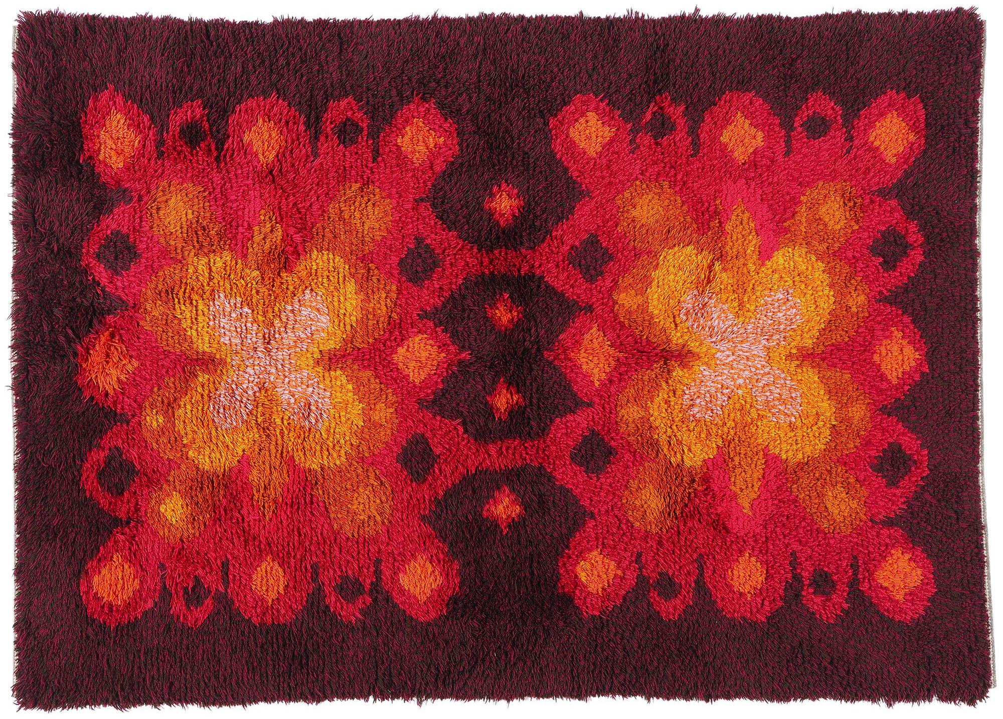 1950's Scandinavian Swedish Rya Carpet with Modern Nordic Style For Sale 3