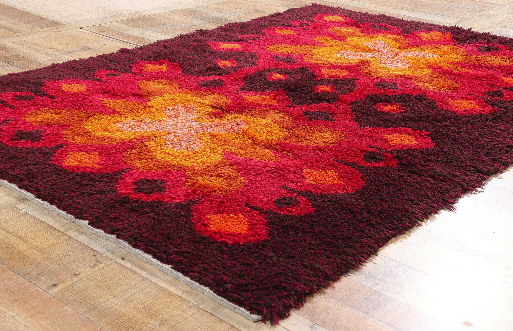 Wool 1950's Scandinavian Swedish Rya Carpet with Modern Nordic Style For Sale