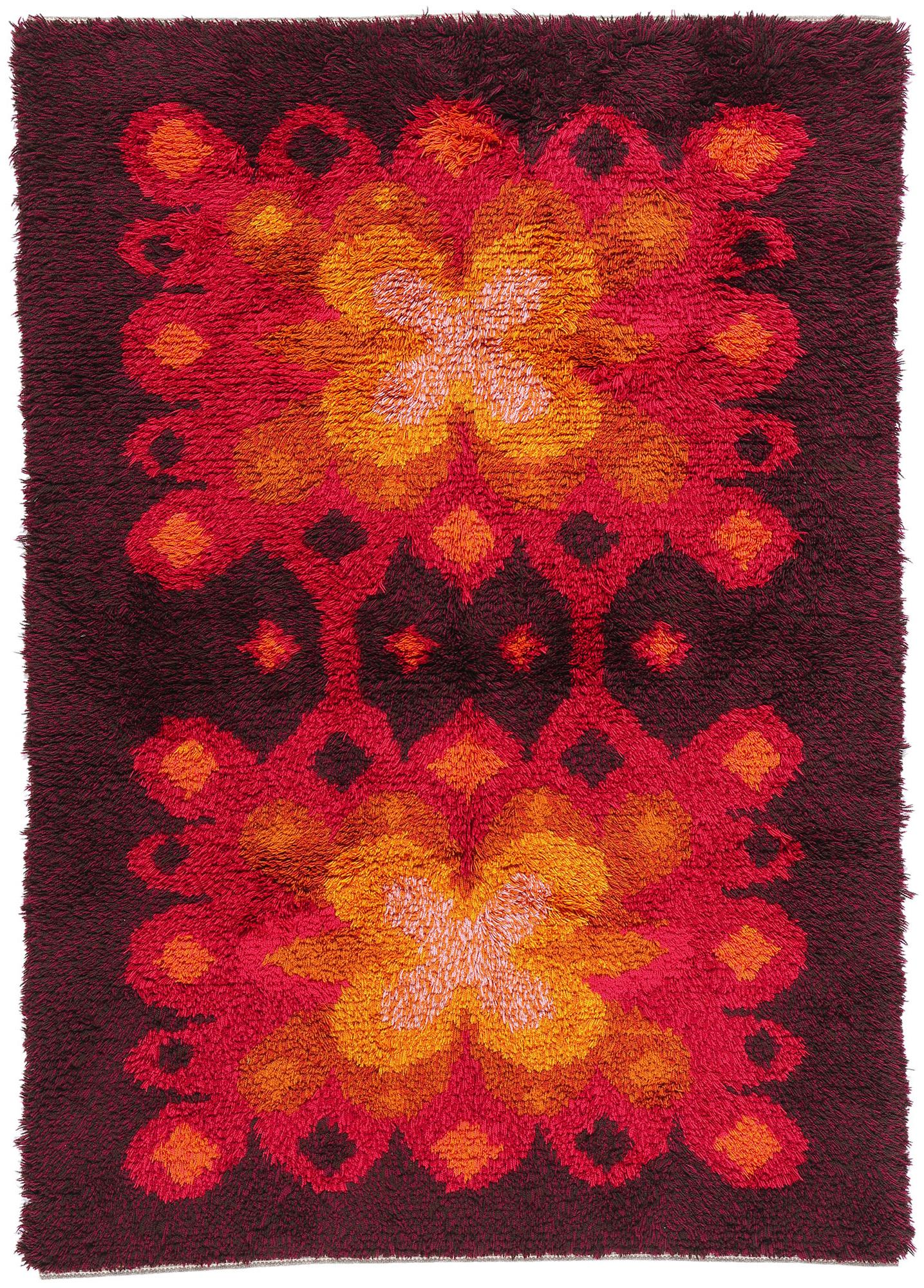 1950's Scandinavian Swedish Rya Carpet with Modern Nordic Style