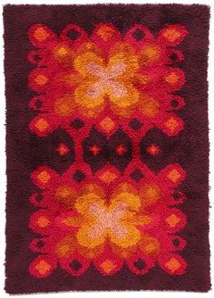 1950's Scandinavian Swedish Rya Carpet with Modern Nordic Style