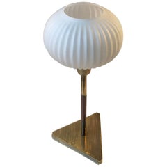 Vintage Scandinavian Table Lamp in Brass and Opaline Glass, 1960s