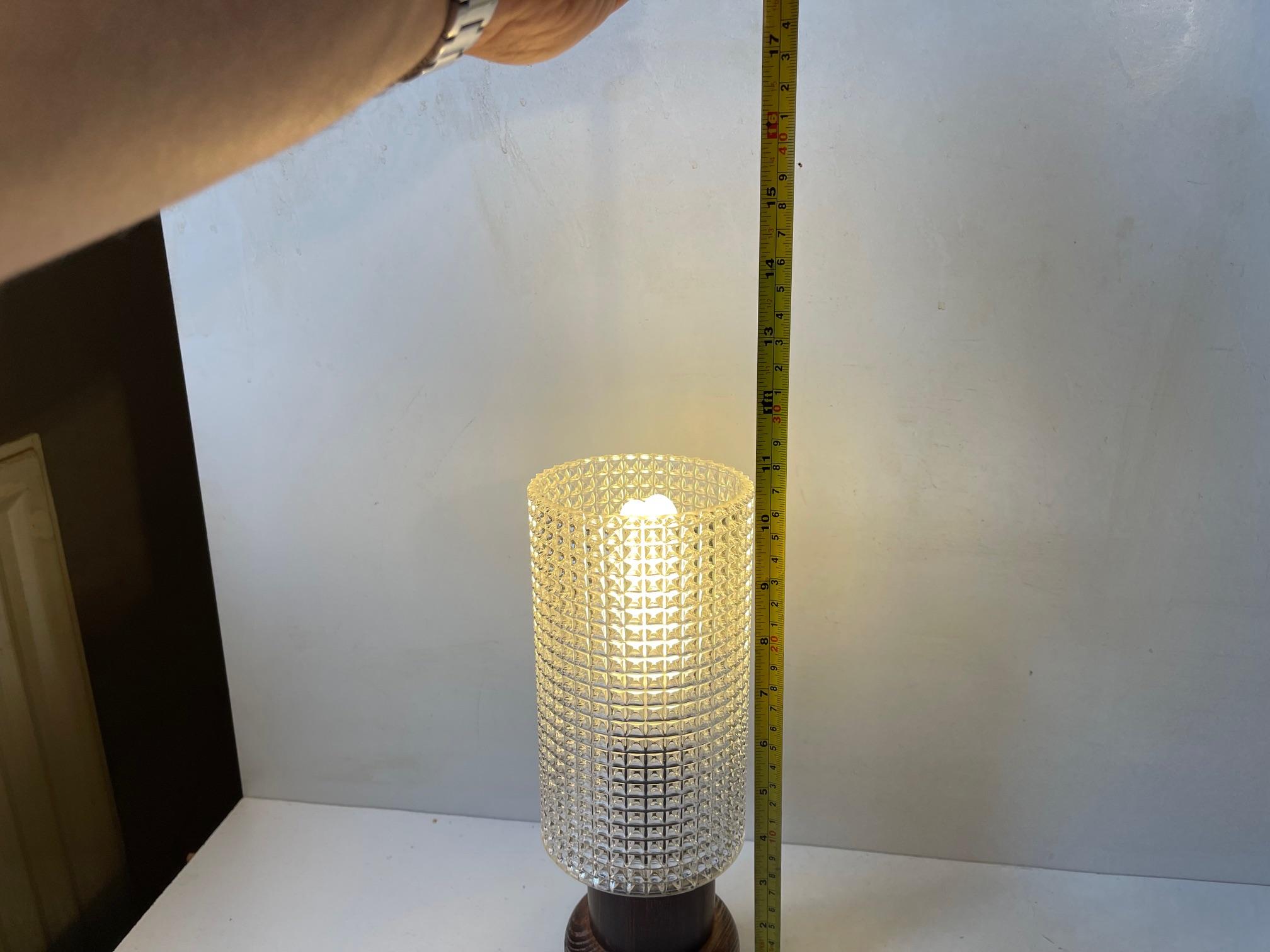 Vintage Scandinavian Table Lamp in Zebra Wood & 'Diamond' Glass, 1970s In Good Condition For Sale In Esbjerg, DK