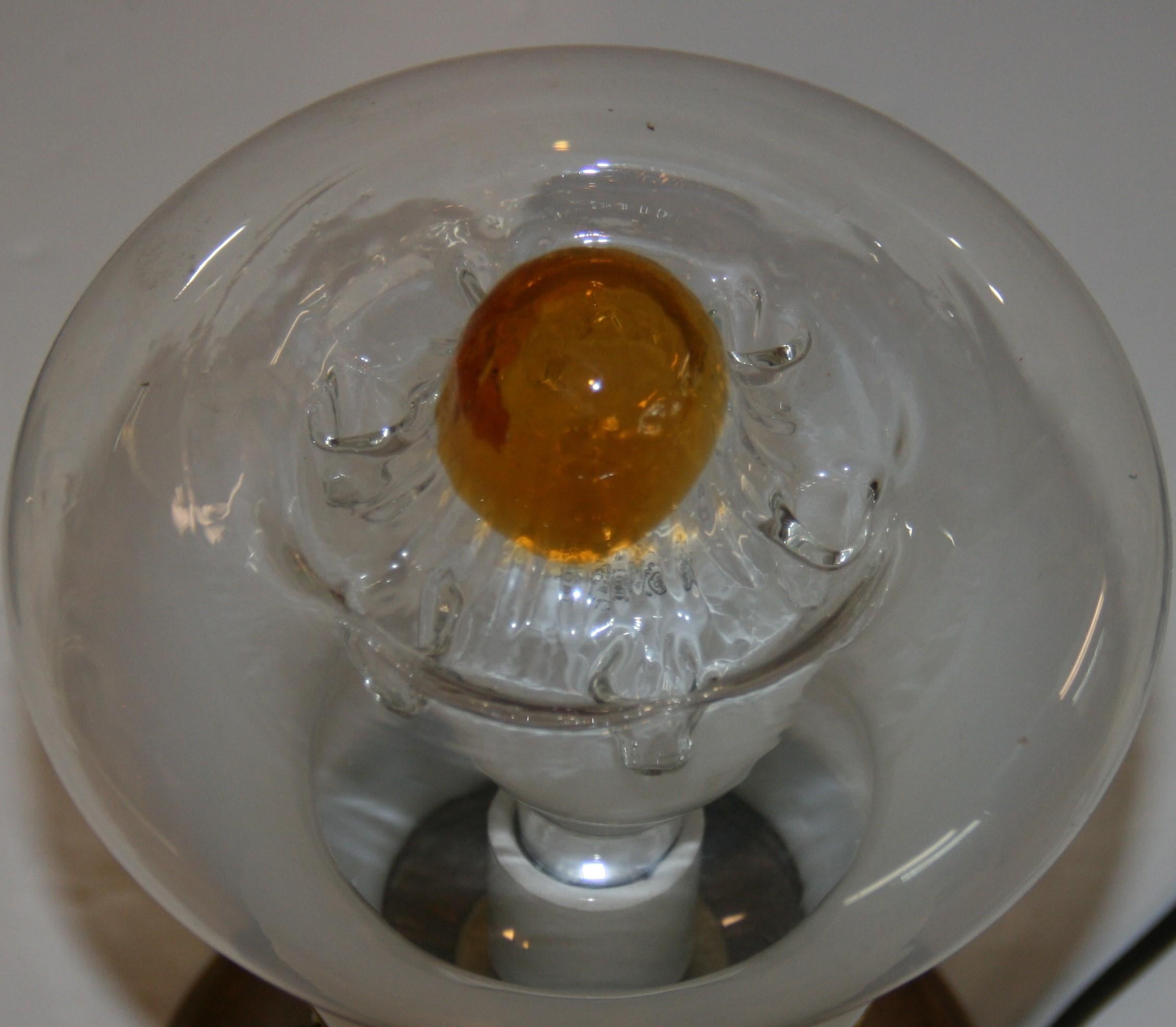 Vintage Scandinavian Table Lamp with Mazzega Glass and Solid Teak Base For Sale 2