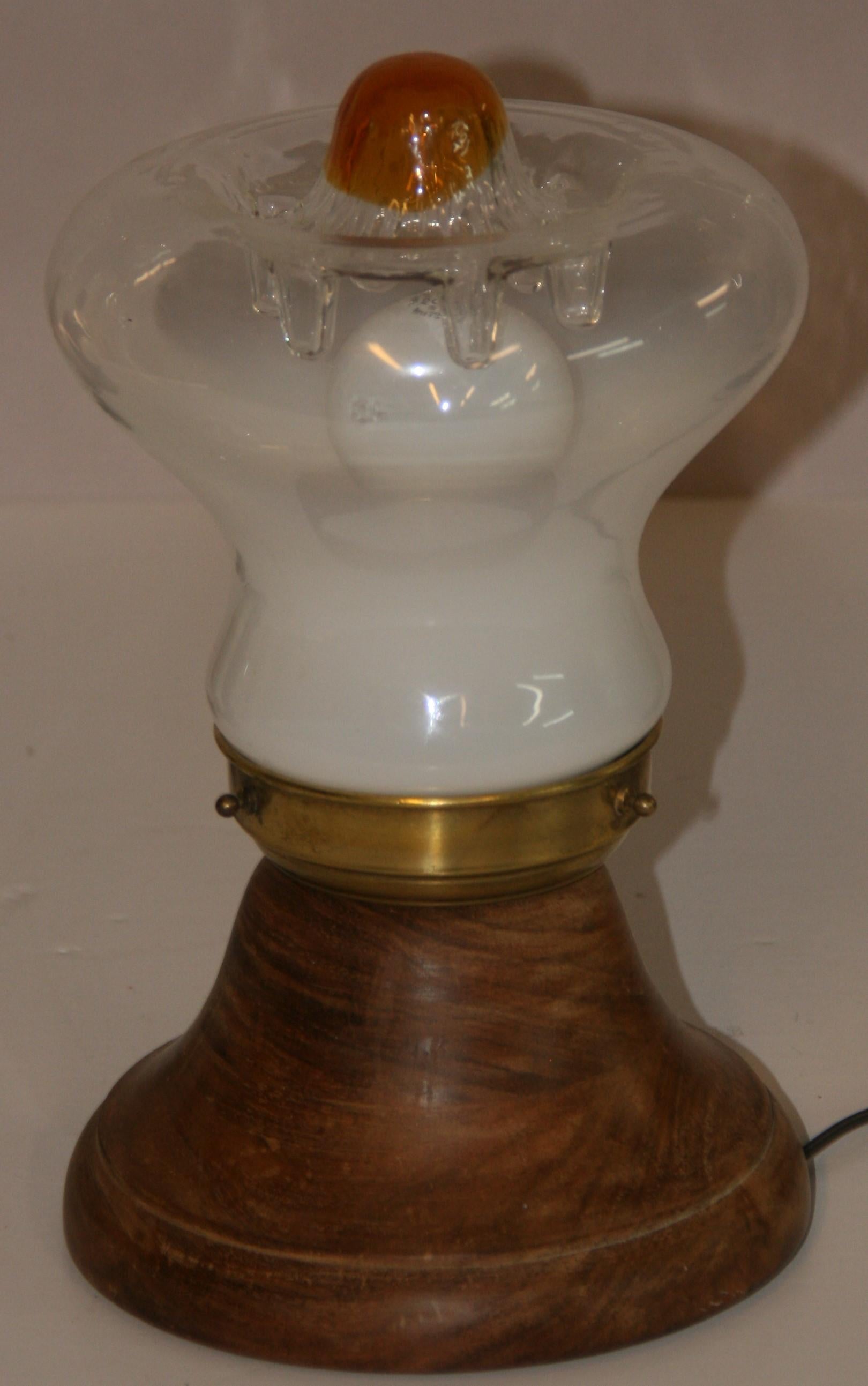 Vintage Scandinavian Table Lamp with Mazzega Glass and Solid Teak Base For Sale 3