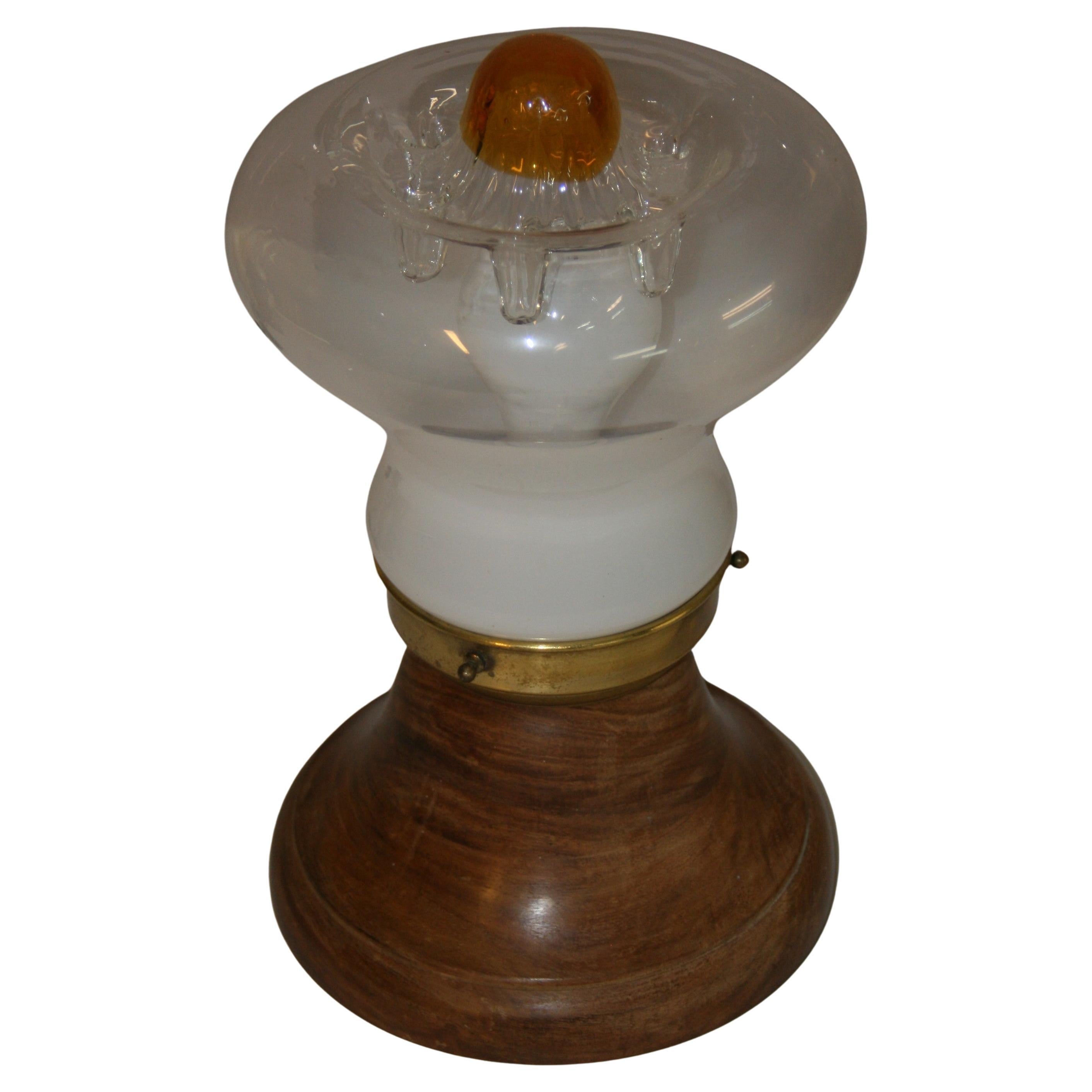 Vintage Scandinavian Table Lamp with Mazzega Glass and Solid Teak Base For Sale