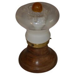 Vintage Scandinavian Table Lamp with Mazzega Glass and Solid Teak Base