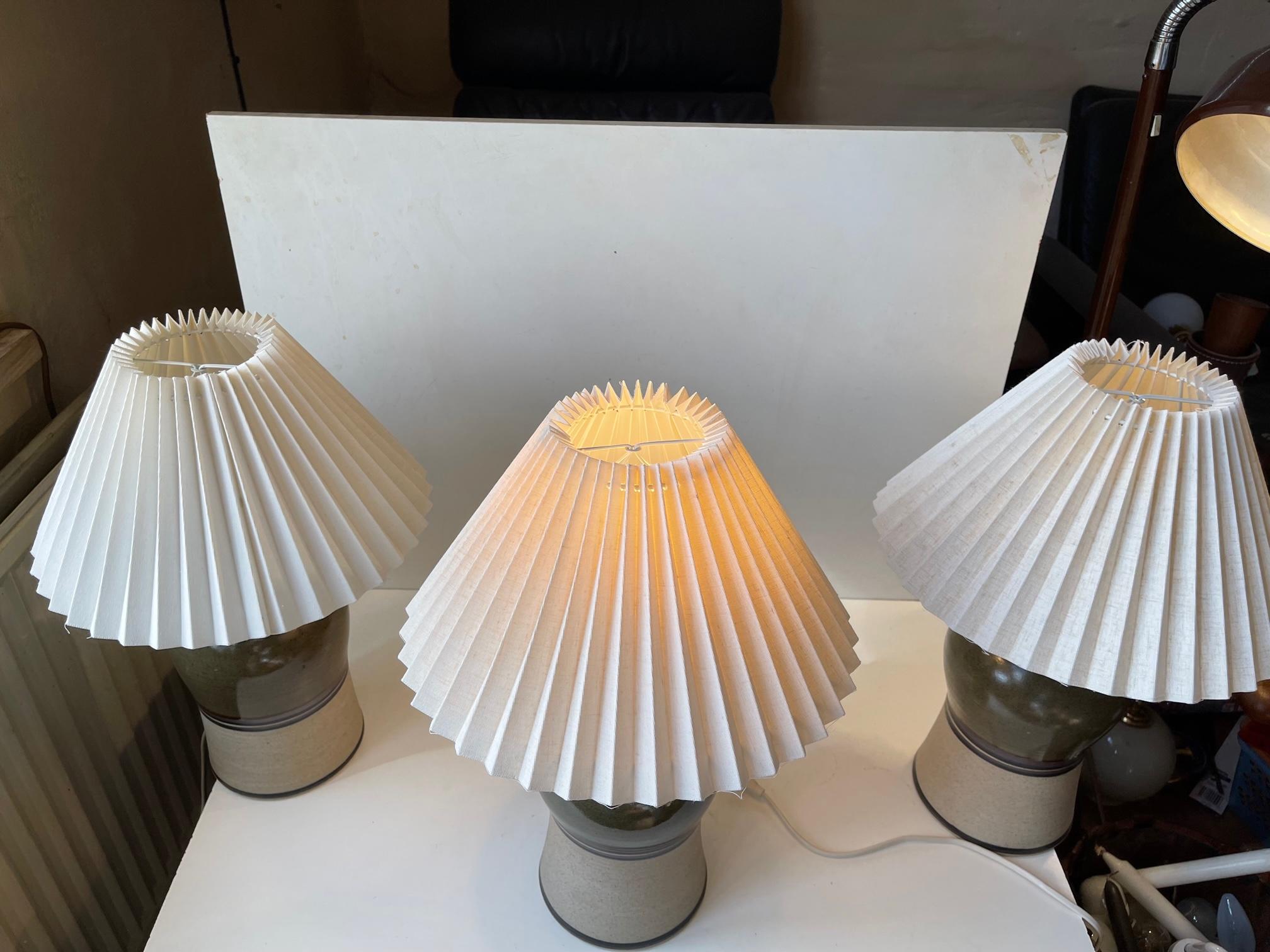 Late 20th Century Vintage Scandinavian Table Lamps Glazed with Stripes, Set of 3 For Sale