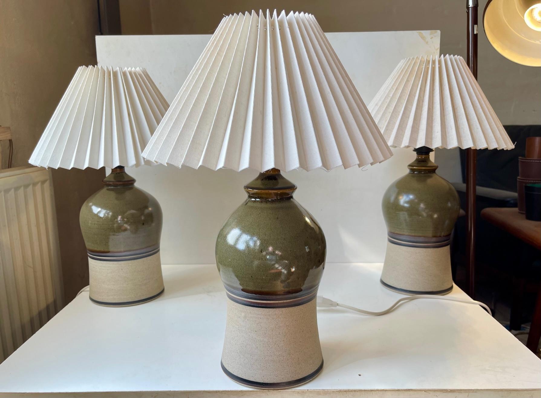 Vintage Scandinavian Table Lamps Glazed with Stripes, Set of 3 For Sale 1