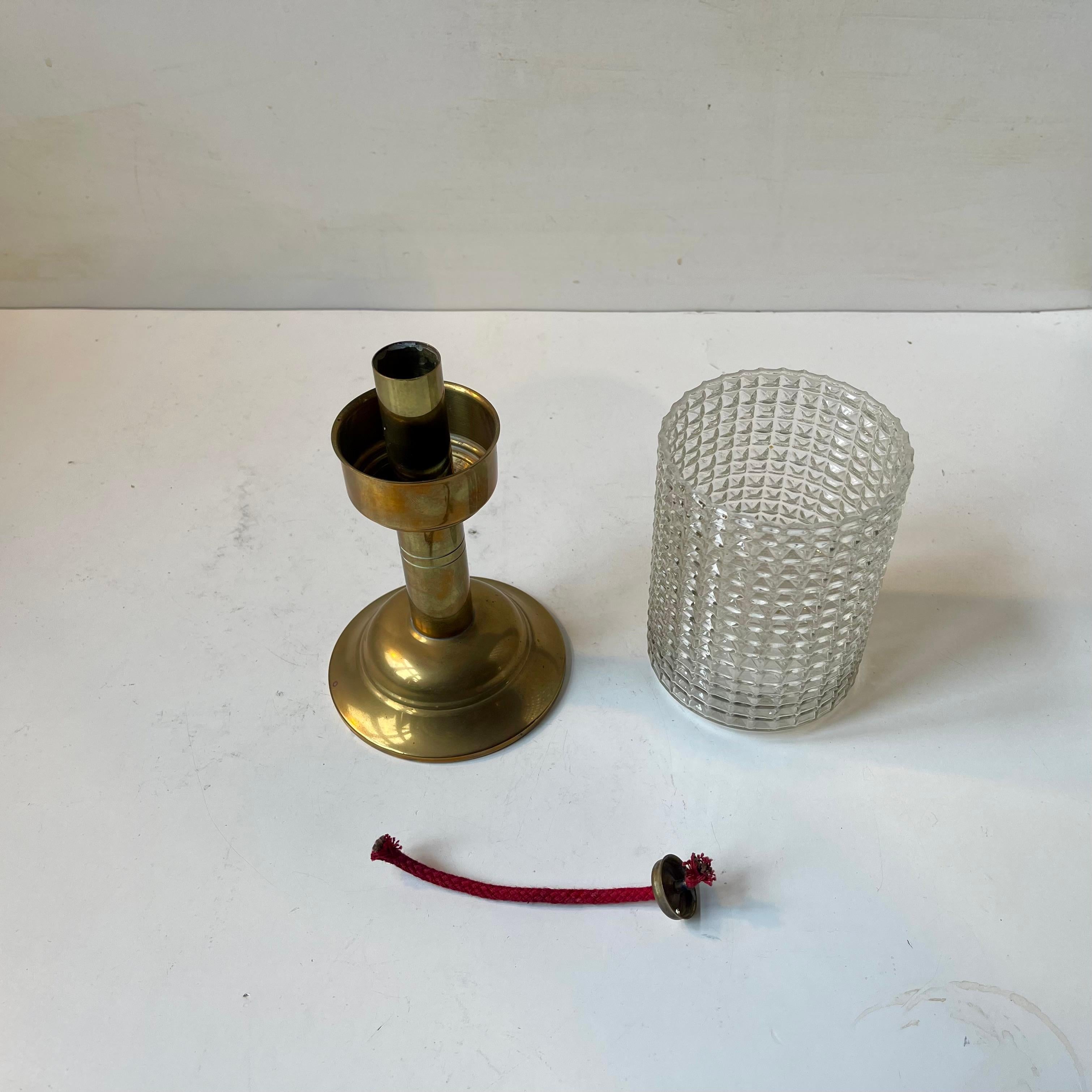 Mid-20th Century Vintage Scandinavian Table Oil Lamp in Brass & Diamond Glass, 1970s For Sale