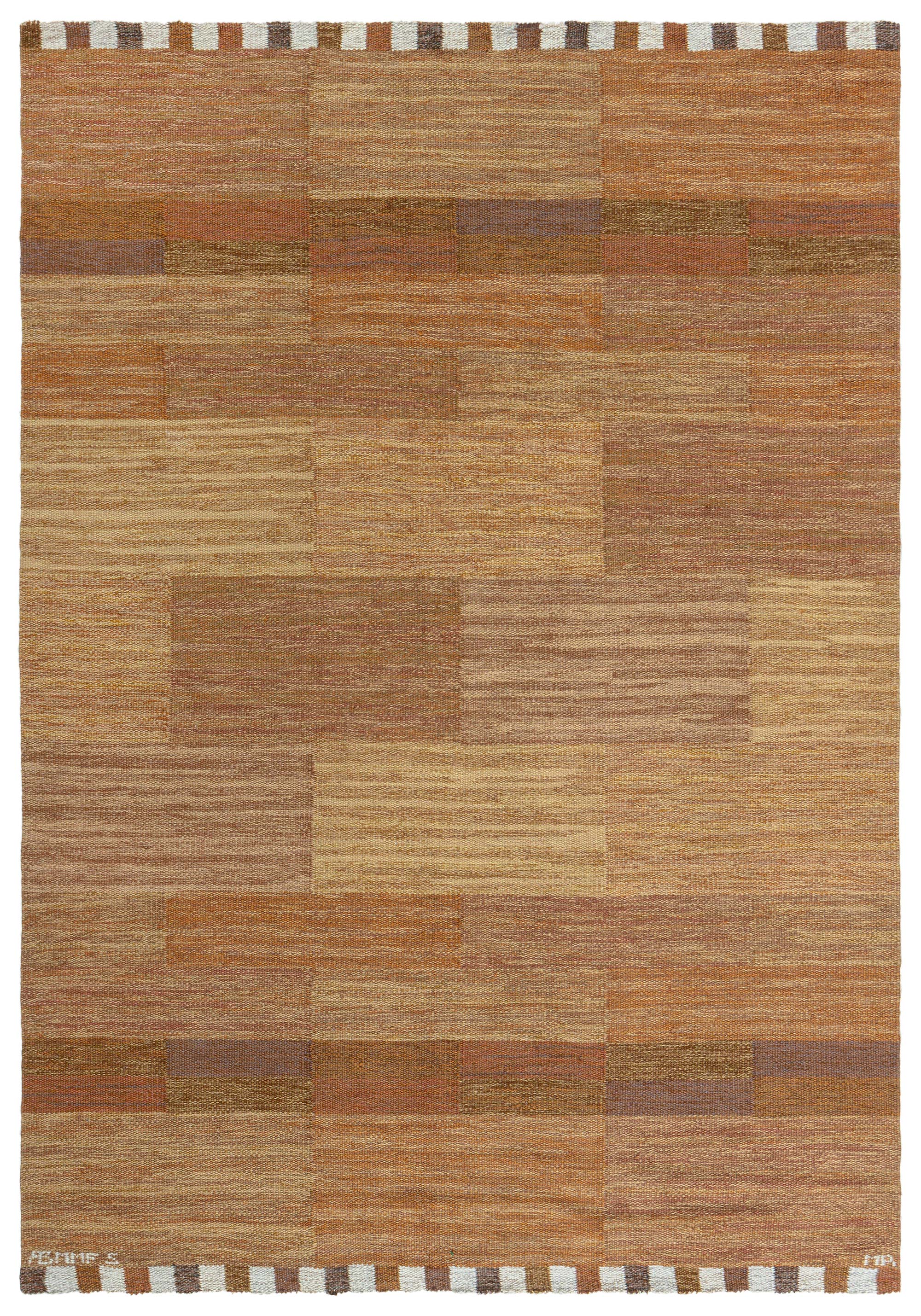 Vintage Scandinavian Tan Flatweave Carpet by Marianne Richter AB MMF