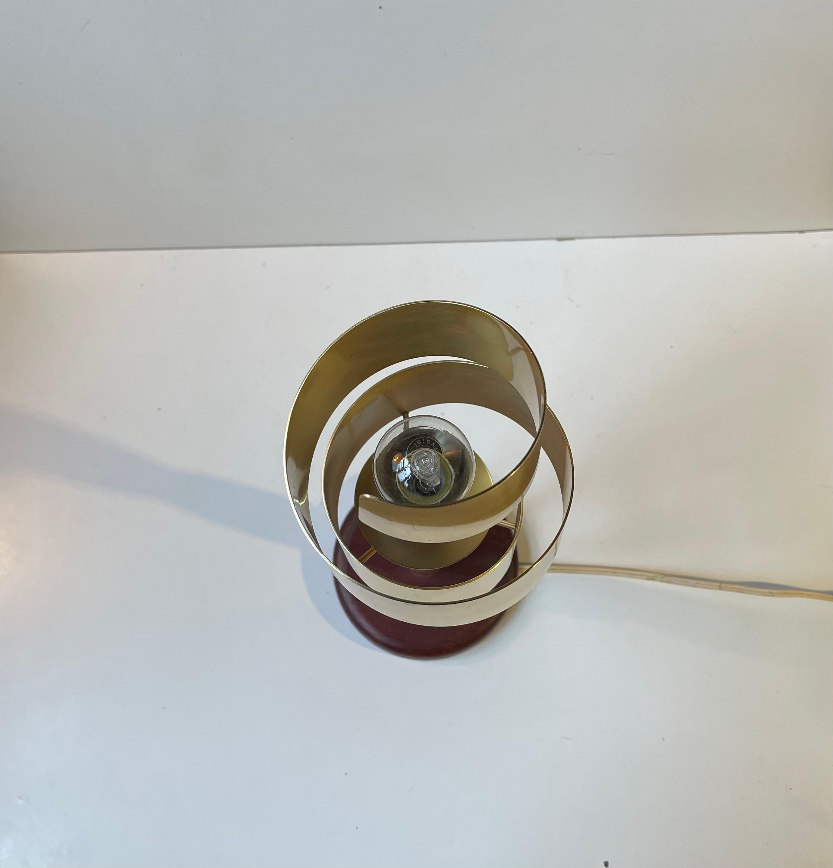 Mid-Century Modern Vintage Scandinavian Teak and Brass Table Lamp with Spiral 'Gold' Shade For Sale