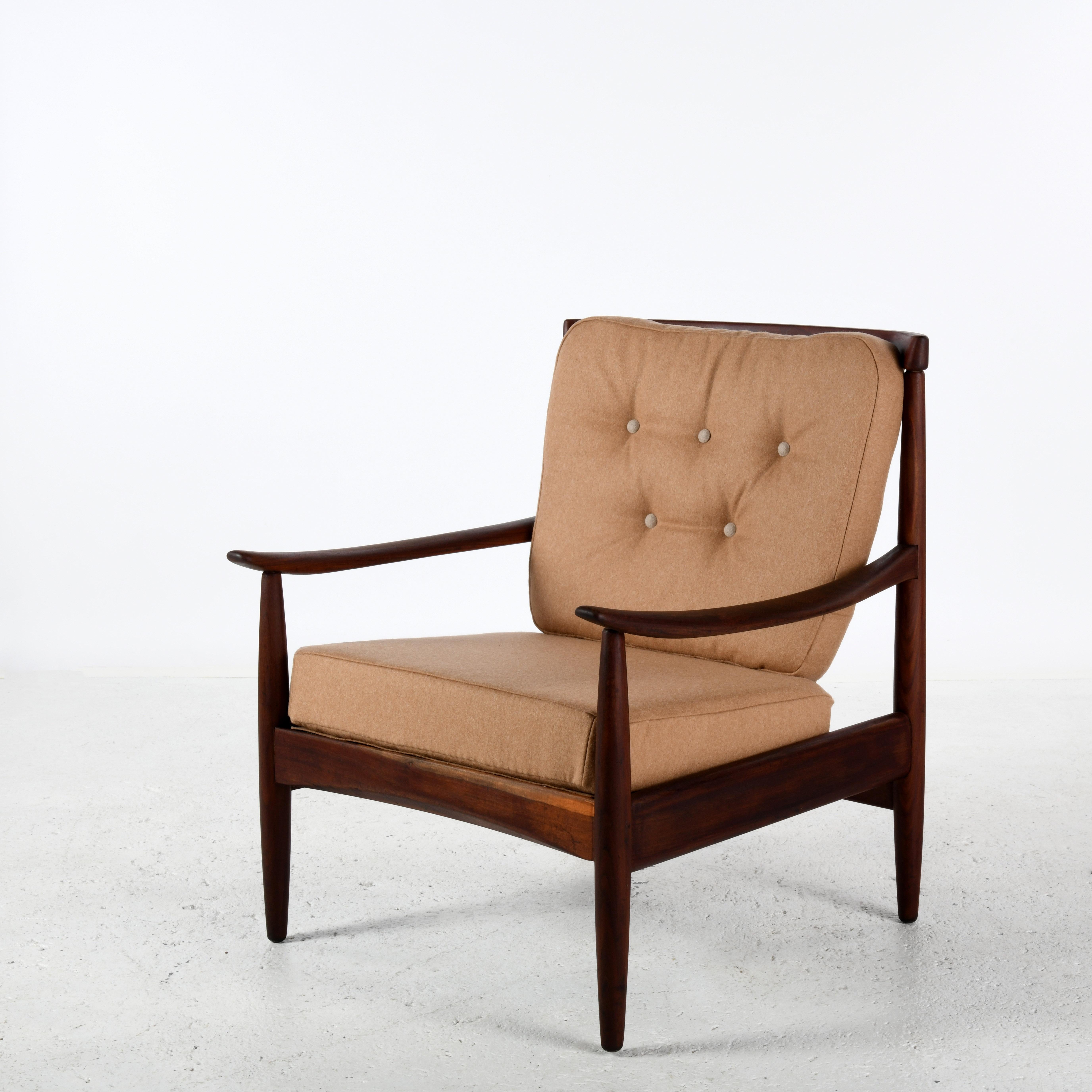 Mid-Century Modern Vintage scandinavian teak armchair upholstered as new with wool fabric For Sale