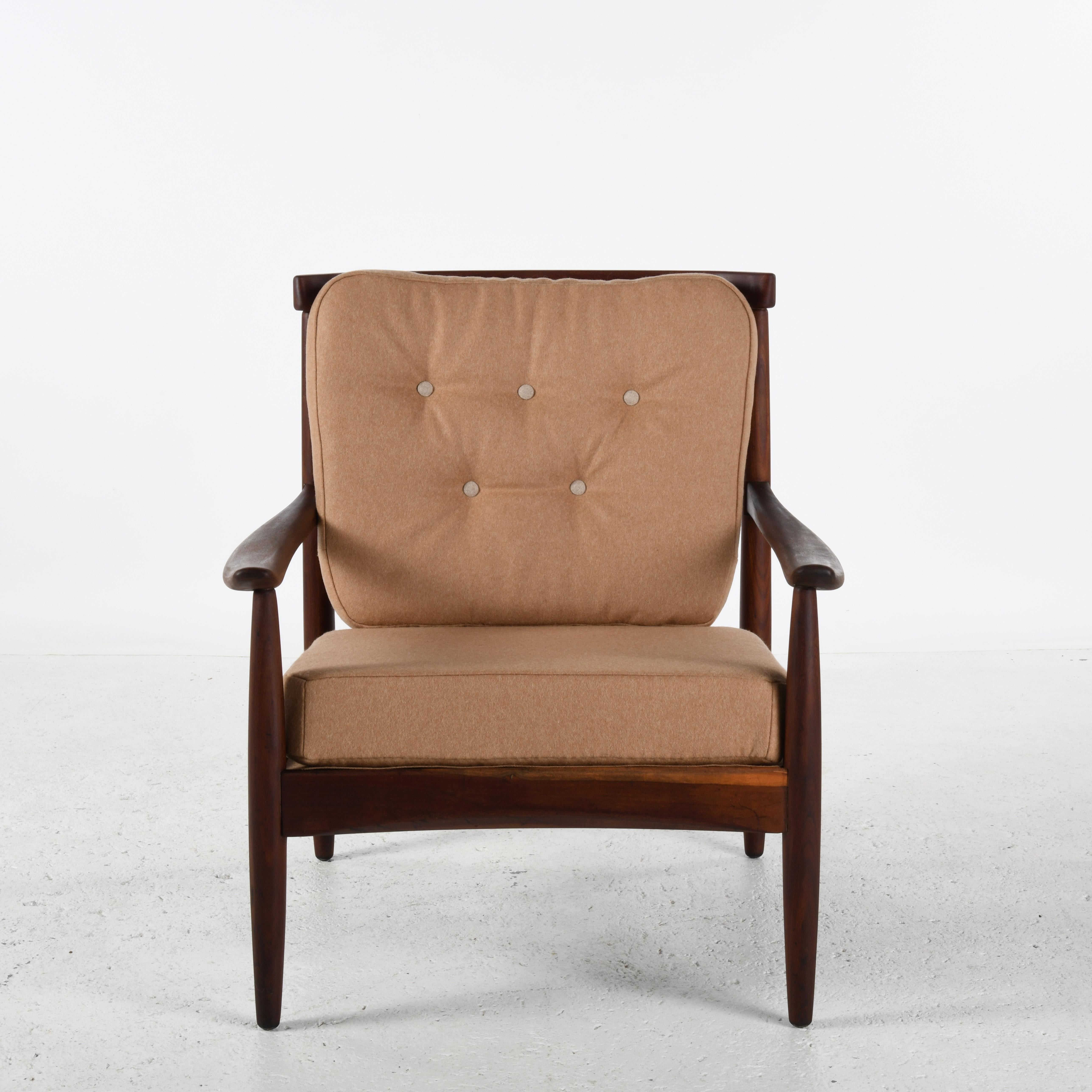 Danish Vintage scandinavian teak armchair upholstered as new with wool fabric For Sale