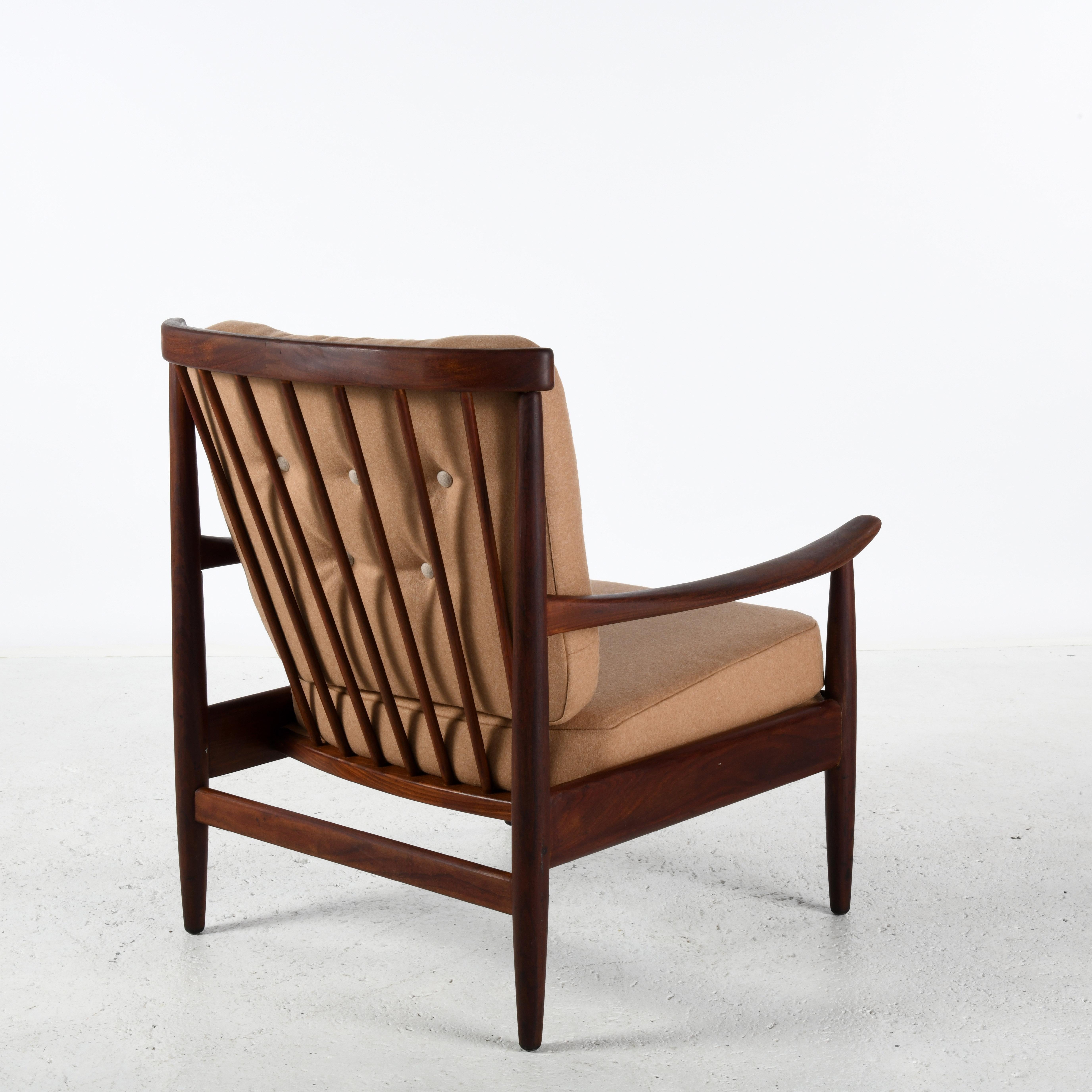 Mid-20th Century Vintage scandinavian teak armchair upholstered as new with wool fabric For Sale