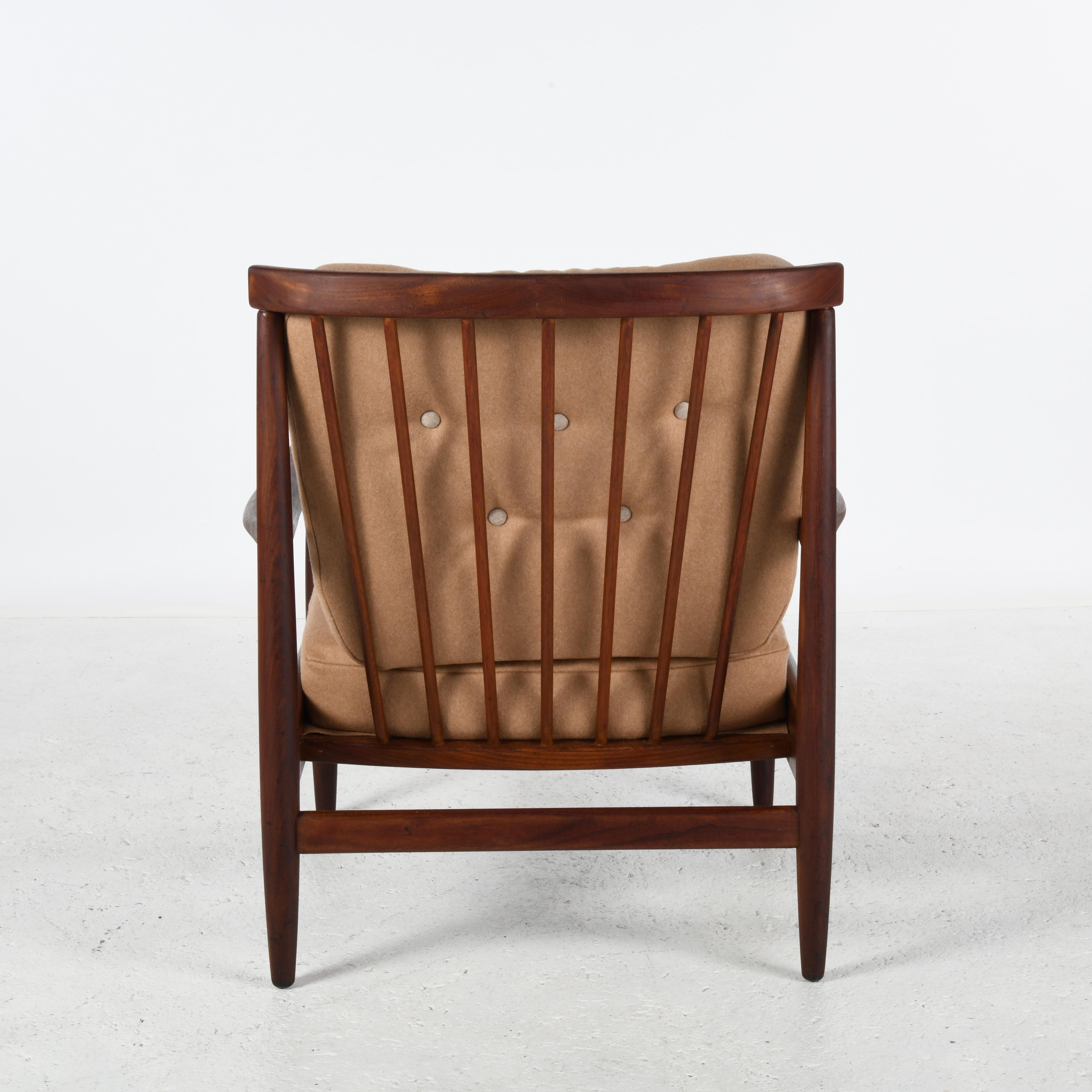 Wool Vintage scandinavian teak armchair upholstered as new with wool fabric For Sale