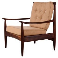 Vintage scandinavian teak armchair upholstered as new with wool fabric