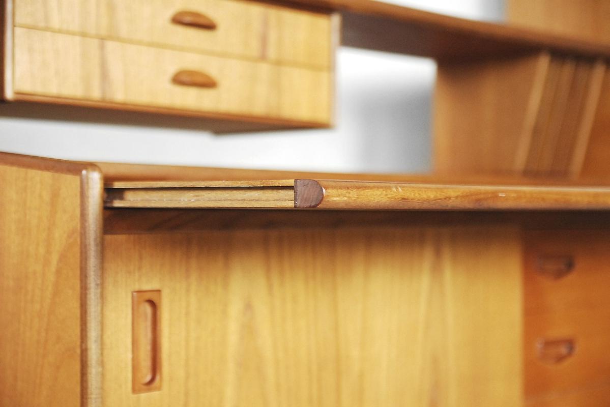 Vintage Scandinavian Teak Bookshelf Unit with Desk and Secretaire, 1960s For Sale 4