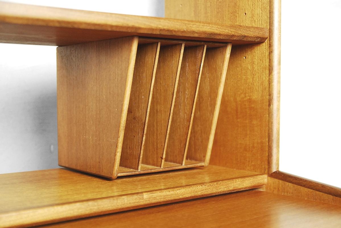 Vintage Scandinavian Teak Bookshelf Unit with Desk and Secretaire, 1960s For Sale 5