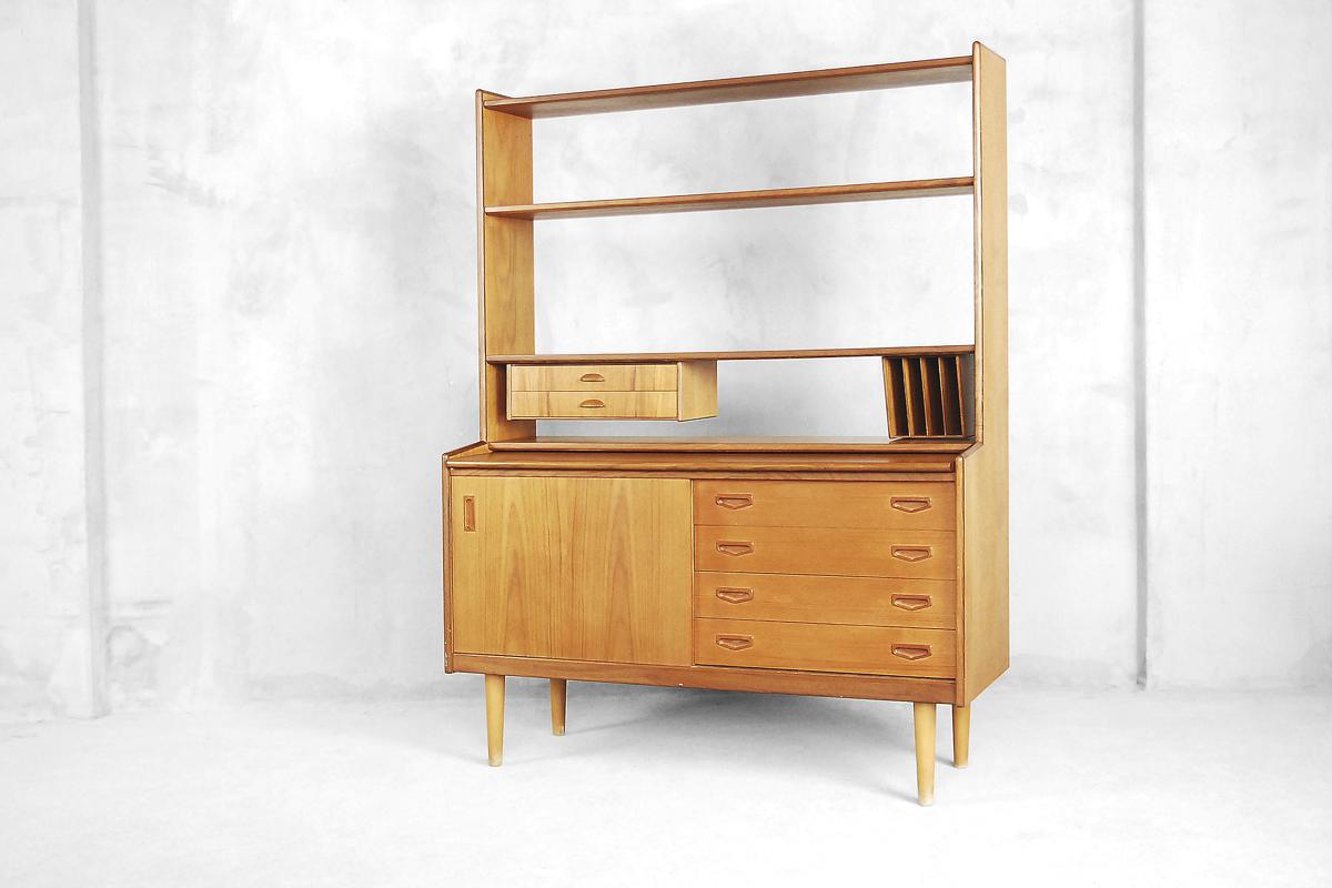 Vintage Scandinavian Teak Bookshelf Unit with Desk and Secretaire, 1960s For Sale 7