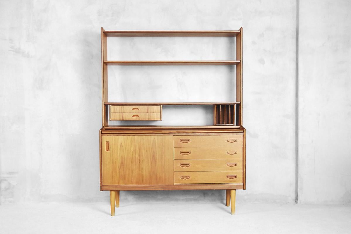 Scandinavian Modern Vintage Scandinavian Teak Bookshelf Unit with Desk and Secretaire, 1960s For Sale