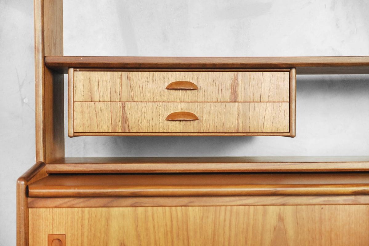 Vintage Scandinavian Teak Bookshelf Unit with Desk and Secretaire, 1960s For Sale 1