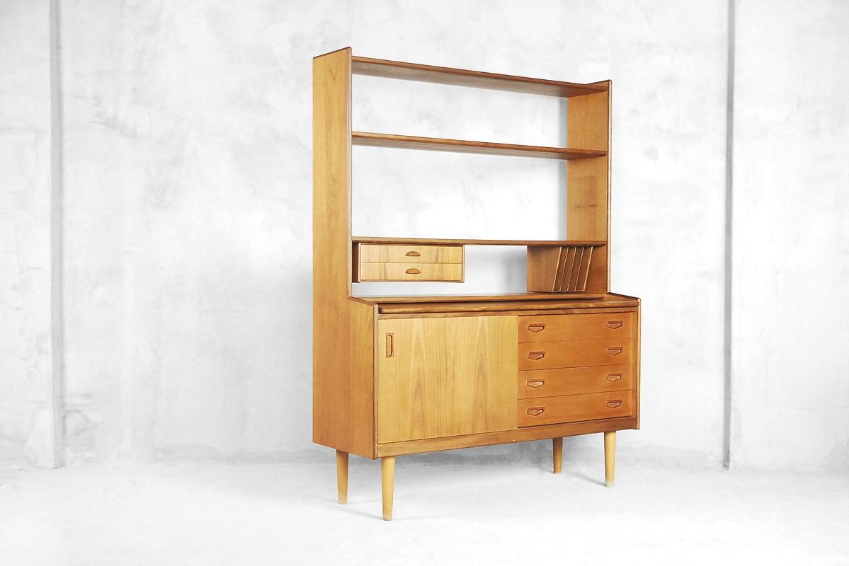 Vintage Scandinavian Teak Bookshelf Unit with Desk and Secretaire, 1960s For Sale 2