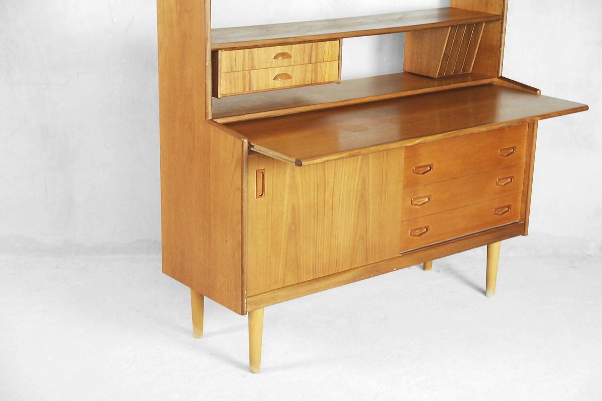 Vintage Scandinavian Teak Bookshelf Unit with Desk and Secretaire, 1960s For Sale 3