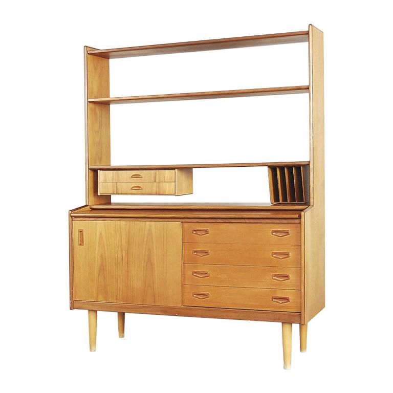 Vintage Scandinavian Teak Bookshelf Unit with Desk and Secretaire, 1960s For Sale