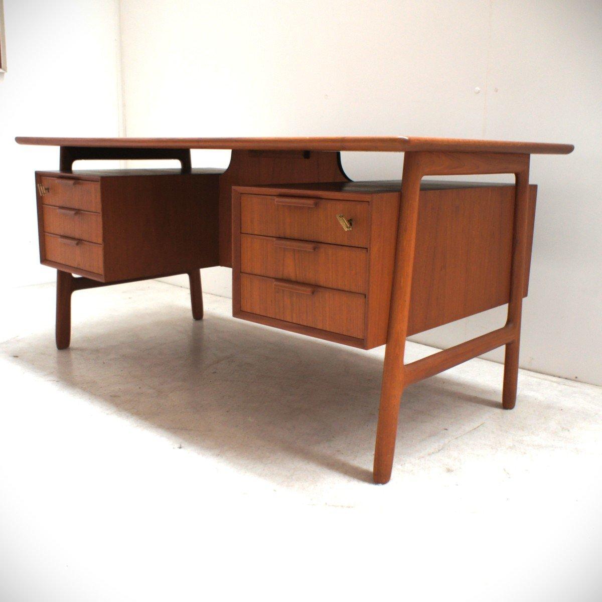 20th Century Vintage Scandinavian Teak Desk, Model 75, Omann Jun