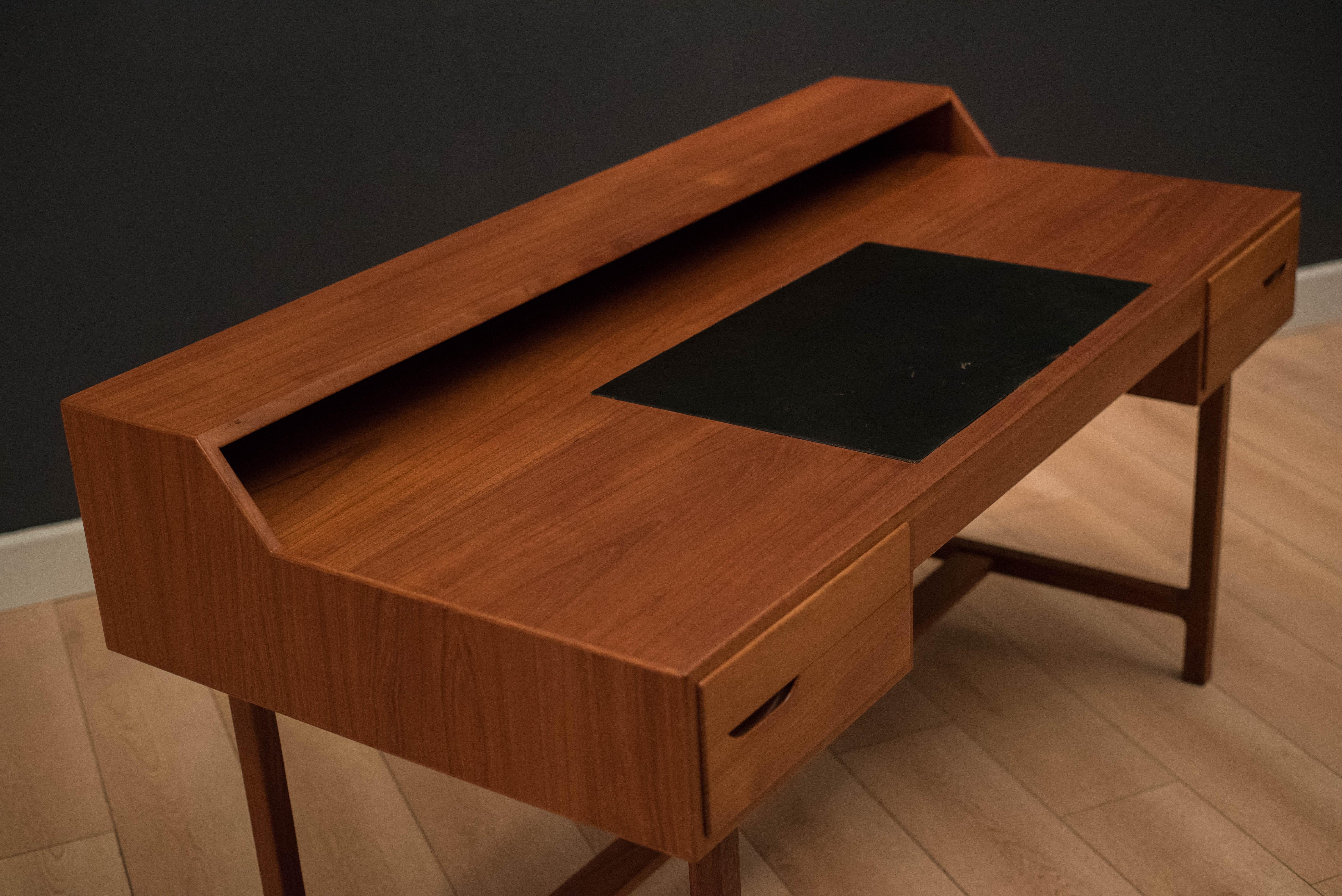 Mid-20th Century Vintage Scandinavian Teak Desk with Leather Writing Top