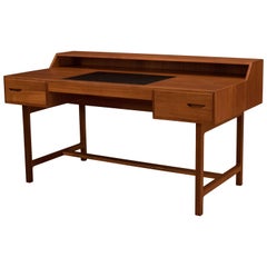 Vintage Scandinavian Teak Desk with Leather Writing Top