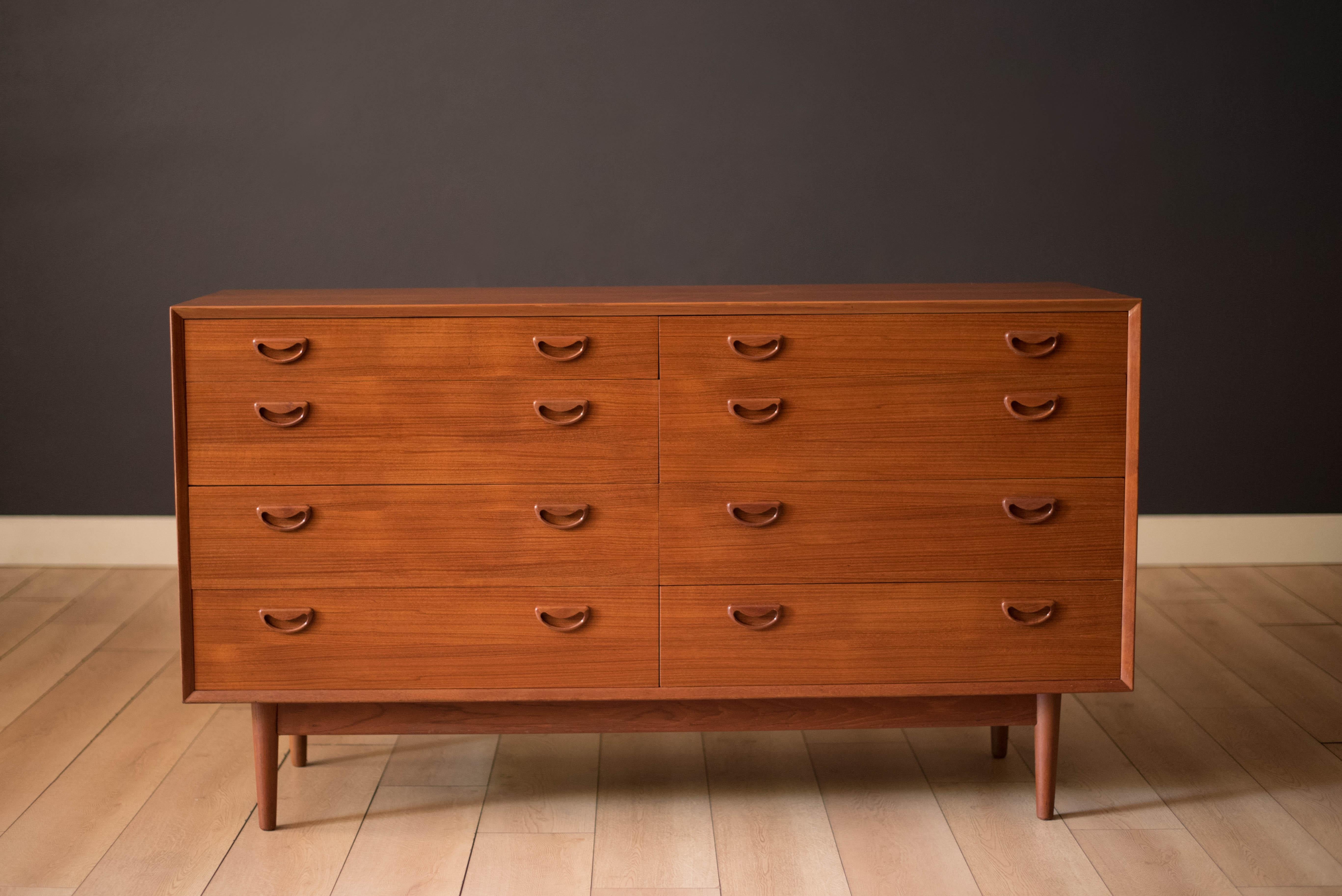 Scandinavian Modern Vintage Scandinavian Teak Eight Drawer Double Dresser 