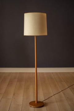 Vintage Scandinavian Teak Floor Lamp with Drum Shade
