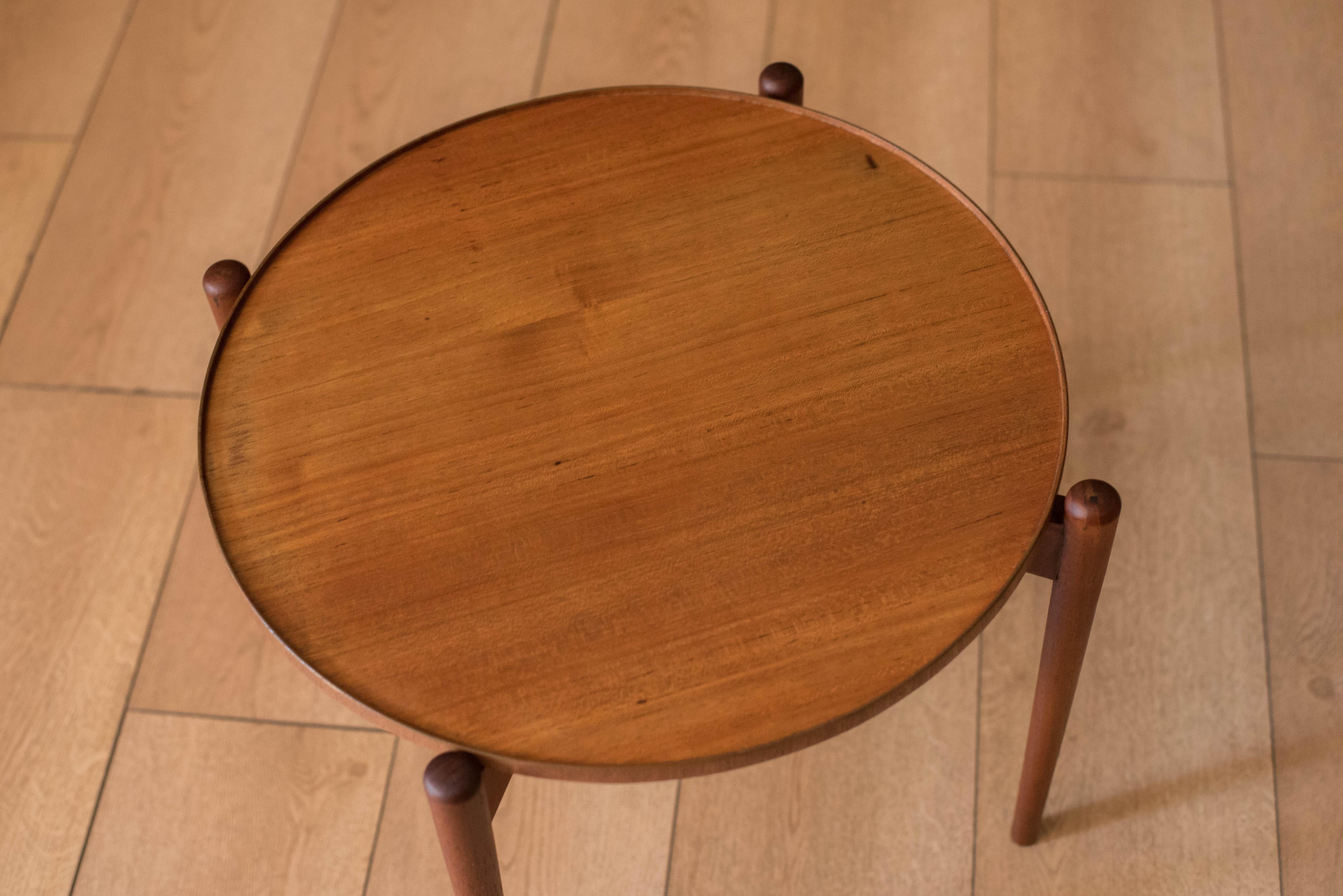 Mid-20th Century Vintage Scandinavian Teak Round Removable Tray End Table 