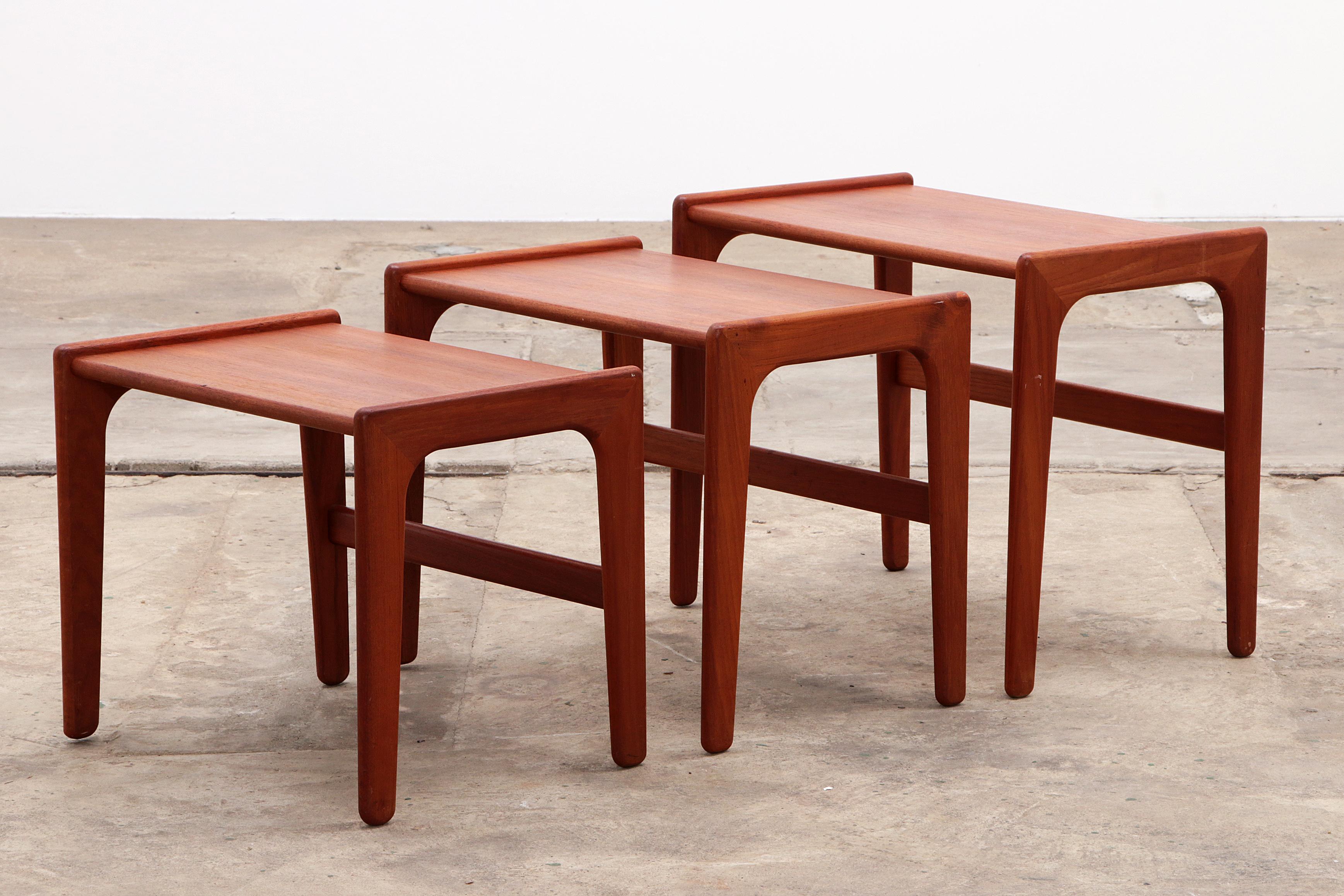 Mid-Century Modern Vintage Scandinavian Teak Side Tables Set of 3, 1960 For Sale