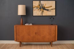Vintage Scandinavian Teak Tambour Door Sideboard Credenza