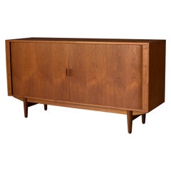 Vintage Scandinavian Teak Tambour Door Sideboard Credenza