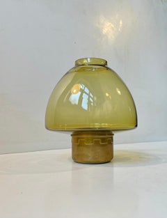 Vintage Scandinavian Tealight Lamp, Candleholder in Green Smoke Glass