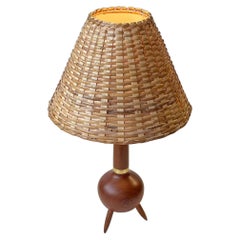 Vintage Scandinavian Tripod Table Lamp in Teak and Wicker, 1960s